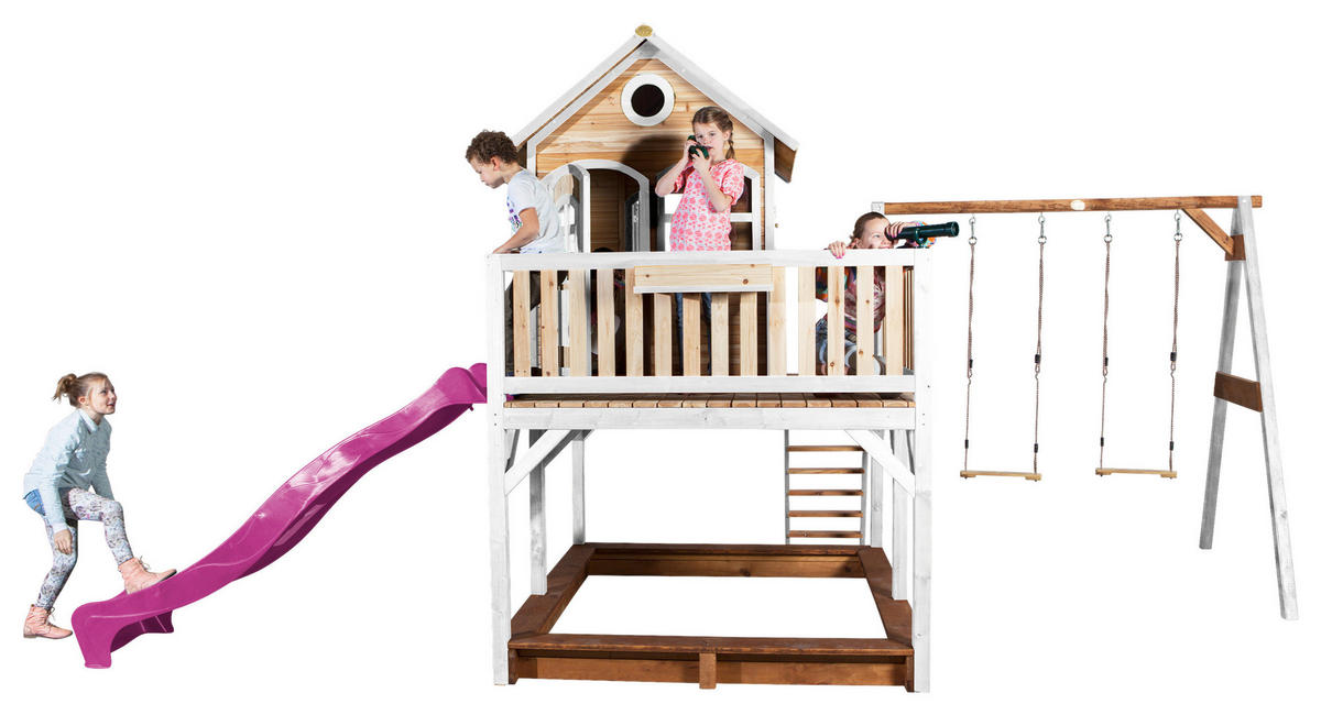 SPIELTURM 613/291/277 cm  - Lila/Braun, KONVENTIONELL, Holz (613/291/277cm) - Ambia Garden