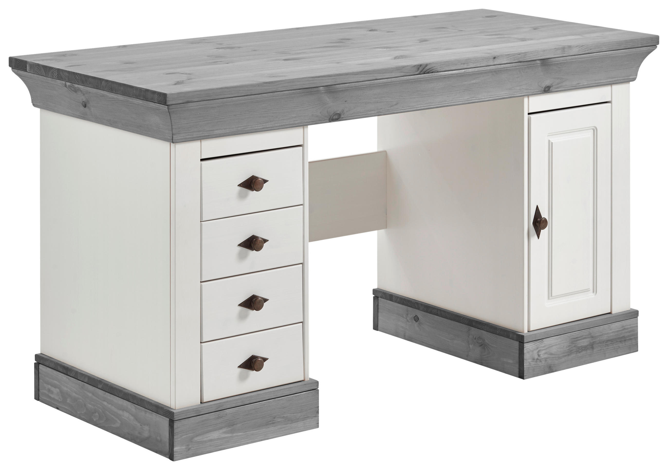 SCHREIBTISCH 143/65/77 cm  in Grau, Weiß  - Weiß/Grau, ROMANTIK / LANDHAUS, Holz/Metall (143/65/77cm) - Boxxx