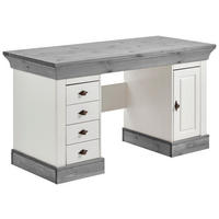 SCHREIBTISCH 143/65/77 cm  in Grau, Weiß  - Weiß/Grau, ROMANTIK / LANDHAUS, Holz/Metall (143/65/77cm) - Boxxx