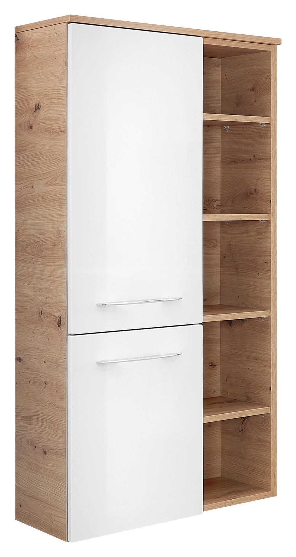 MIDISCHRANK 50,2/121,6/33 cm  - Edelstahlfarben/Eichefarben, KONVENTIONELL, Glas/Holzwerkstoff (50,2/121,6/33cm) - Sadena