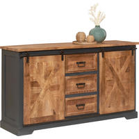 ŠIROKÁ KOMODA, mangové drevo, sivá, prírodná farba, čierna, 150/85/45 cm - čierna/sivá, Lifestyle, kov/drevo (150/85/45cm) - MID.YOU