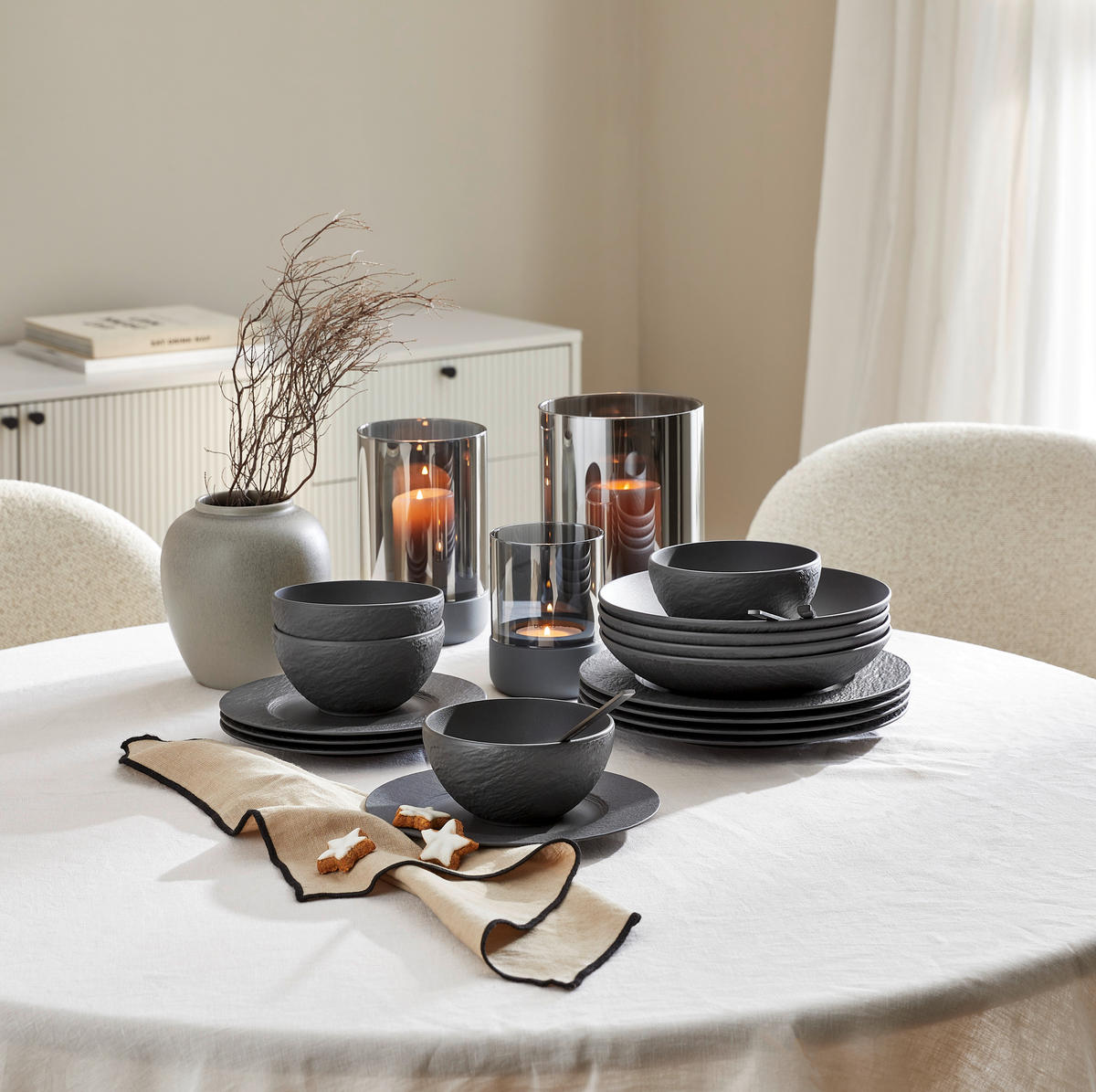 TAFELSERVICE Schwarz 16-teilig Manufacture Rock  - Schwarz, Design, Keramik - Villeroy & Boch