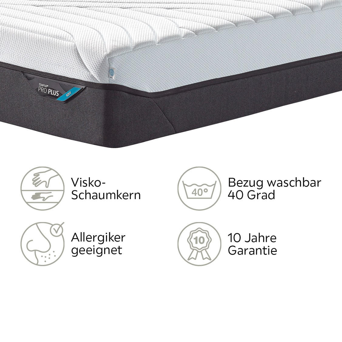 VISCOMATRATZE Pro Plus® Coolquilt 100/200 cm Höhe ca. 27 cm  - Anthrazit/Weiß, Basics, Textil (100/200cm) - Tempur