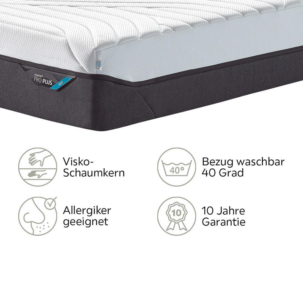 Thumbnail - Tempur Matratze Pro Plus® Coolquilt, Anthrazit, Weiß, Textil, Füllung: Viskoelastischer Kern, rechteckig, 140x200 cm, Üb...