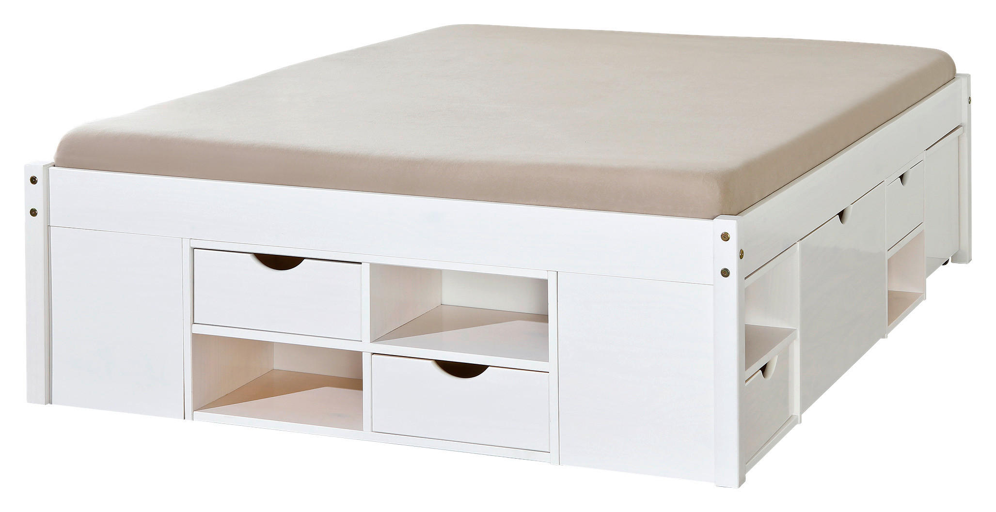 STAURAUMBETT 140/190 cm  in Weiß  - Naturfarben/Weiß, MODERN, Holz (140/190cm) - MID.YOU