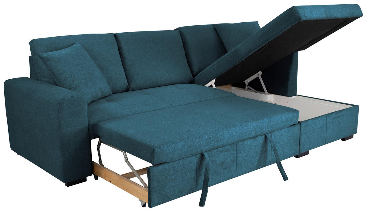 ECKSOFA LUKAS Blau Struktur Zierkissen, Bettkasten  - Blau, Trend, Textil (239/158cm) - P & B