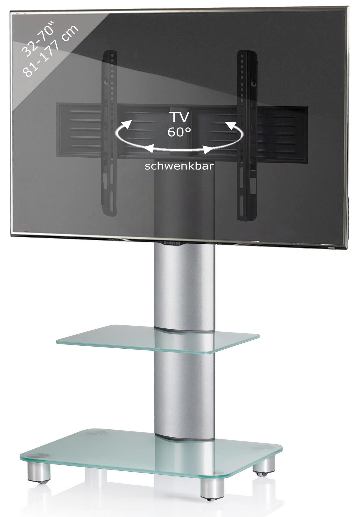 TV-RACK 60/100/44 cm  - Transparent/Silberfarben, KONVENTIONELL, Glas/Metall (60/100/44cm) - MID.YOU