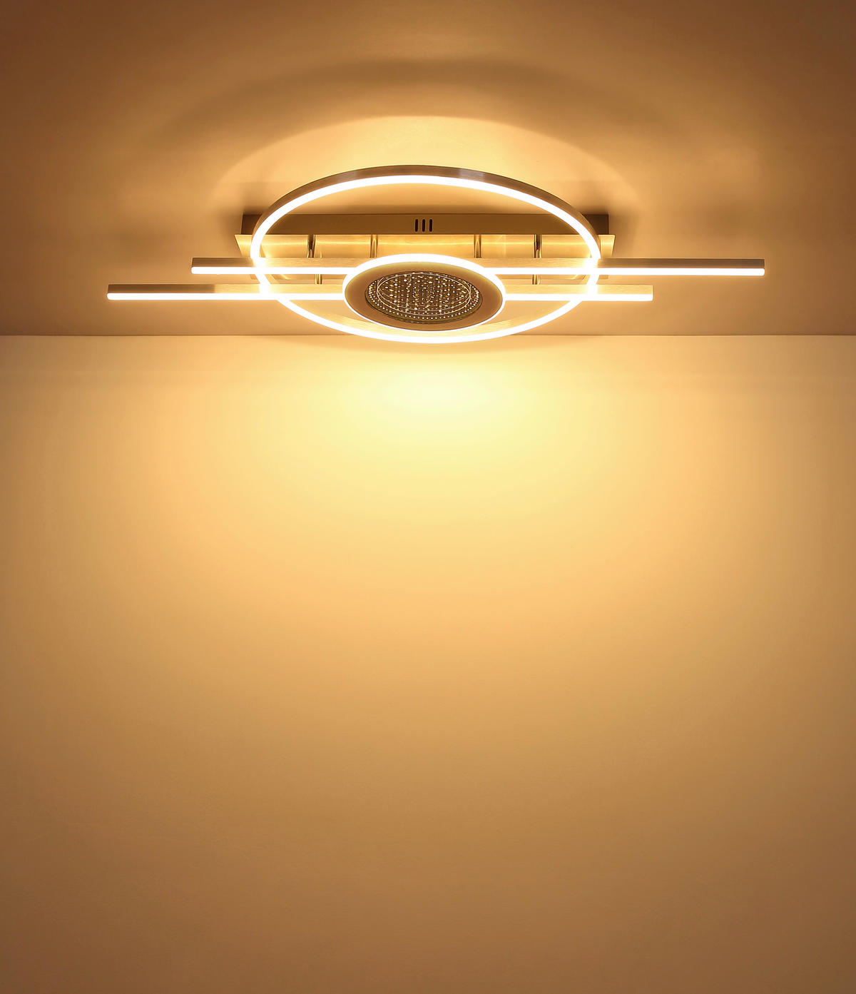 LED-DECKENLEUCHTE Donte 95/50/10 cm  - Sandfarben/Silberfarben, Design, Kunststoff/Metall (95/50/10cm) - Globo