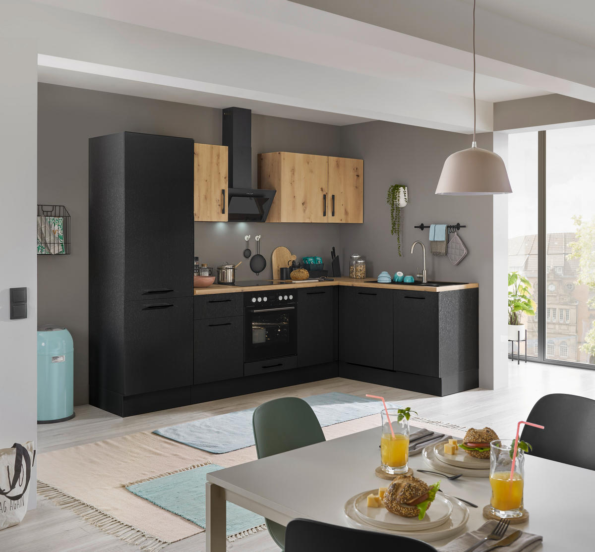 ECKKÜCHE 280/175 cm  in Schwarz, Eiche Artisan  - Schwarz/Eiche Artisan, Basics, Holzwerkstoff/Metall (280/175cm) - MID.YOU