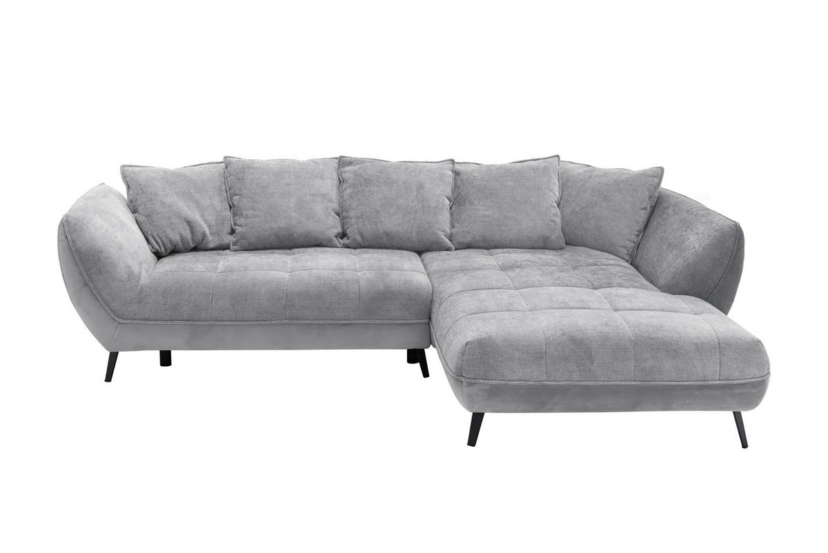 ECKSOFA in Struktur Grau, Hellgrau  282/187 cm  - Hellgrau/Schwarz, Design, Textil/Metall (282/187cm) - Livetastic