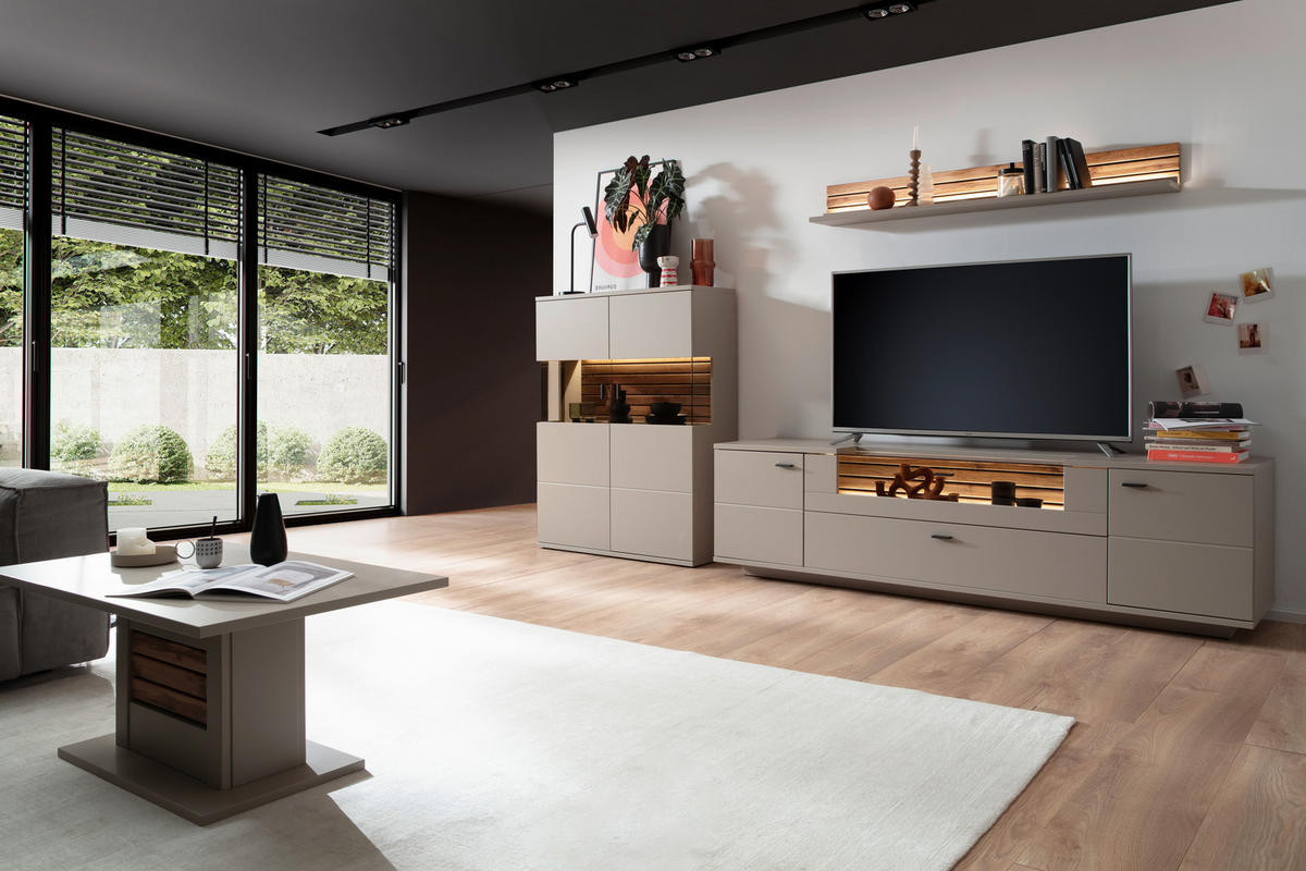 WOHNWAND 3-teilig  in  320/199/50 cm    - Anthrazit, Design, Glas/Holzwerkstoff (320/199/50cm) - Livetastic
