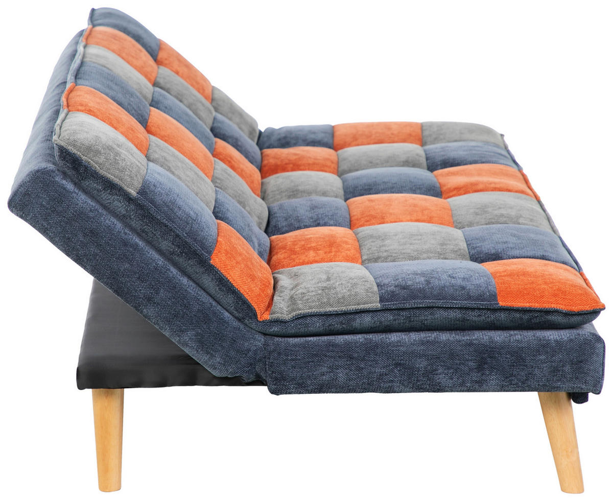 SCHLAFSOFA Chenille Blau, Grau, Orange  - Blau/Naturfarben, Design, Holz/Textil (180/77/91cm) - MID.YOU