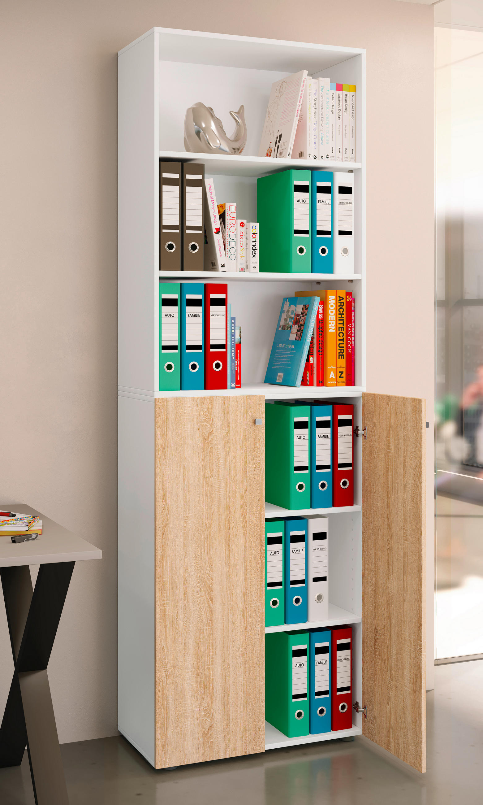 AKTENSCHRANK 70/220/39 cm  - Weiss/Sonoma Eiche, Design, Holzwerkstoff (70/220/39cm) - MID.YOU