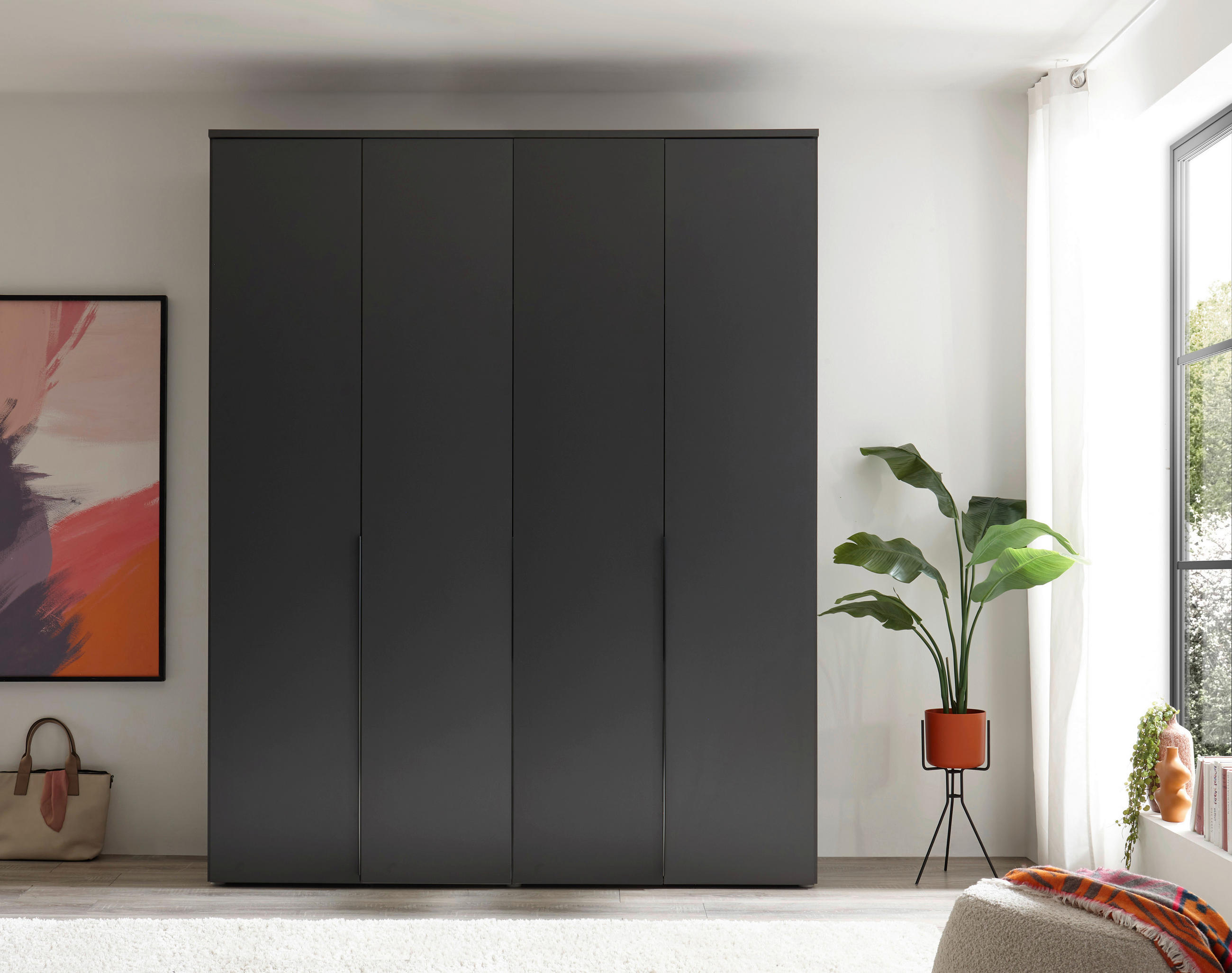 DREHTÜRENSCHRANK 180/225/52 cm 4-türig Graphitfarben  - Graphitfarben/Schwarz, MODERN, Holzwerkstoff/Kunststoff (180/225/52cm) - MID.YOU