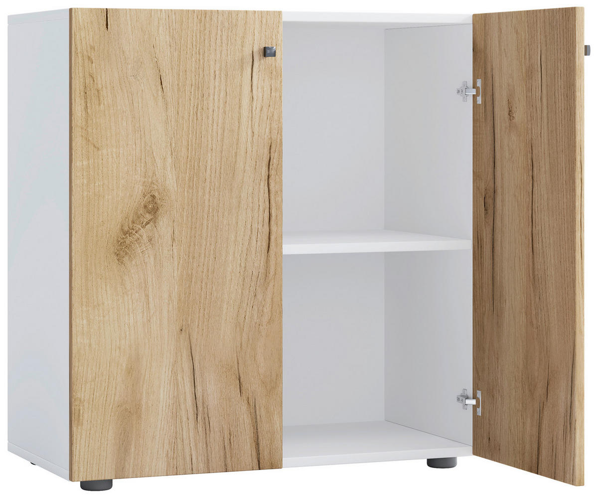 AKTENREGAL Weiß, Honigeiche  - Honigeiche/Schwarz, Design, Holzwerkstoff/Kunststoff (70/74/39cm) - MID.YOU