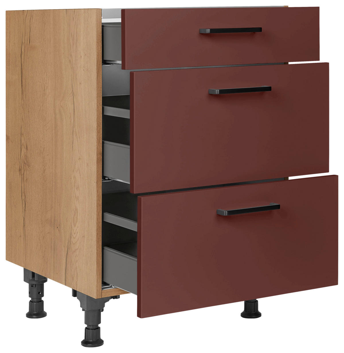 KOCHFELDUMBAUSCHRANK 60,0/87,0/56,0 cm  in Rot, Eichefarben  - Eichefarben/Rot, MODERN, Holzwerkstoff/Metall (60,0/87,0/56,0cm) - Nobilia