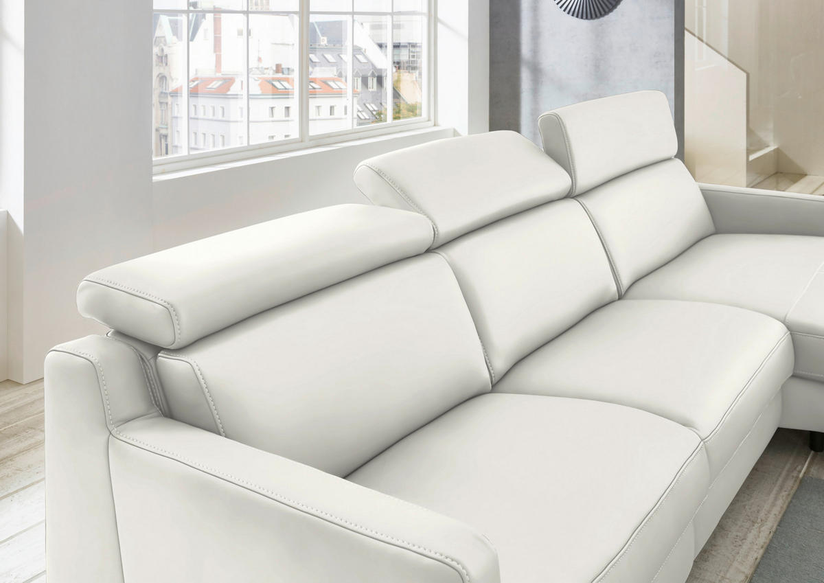 ECKSOFA Echtleder Creme  - Chromfarben/Creme, Design, Leder/Metall (291/176cm) - Valdera