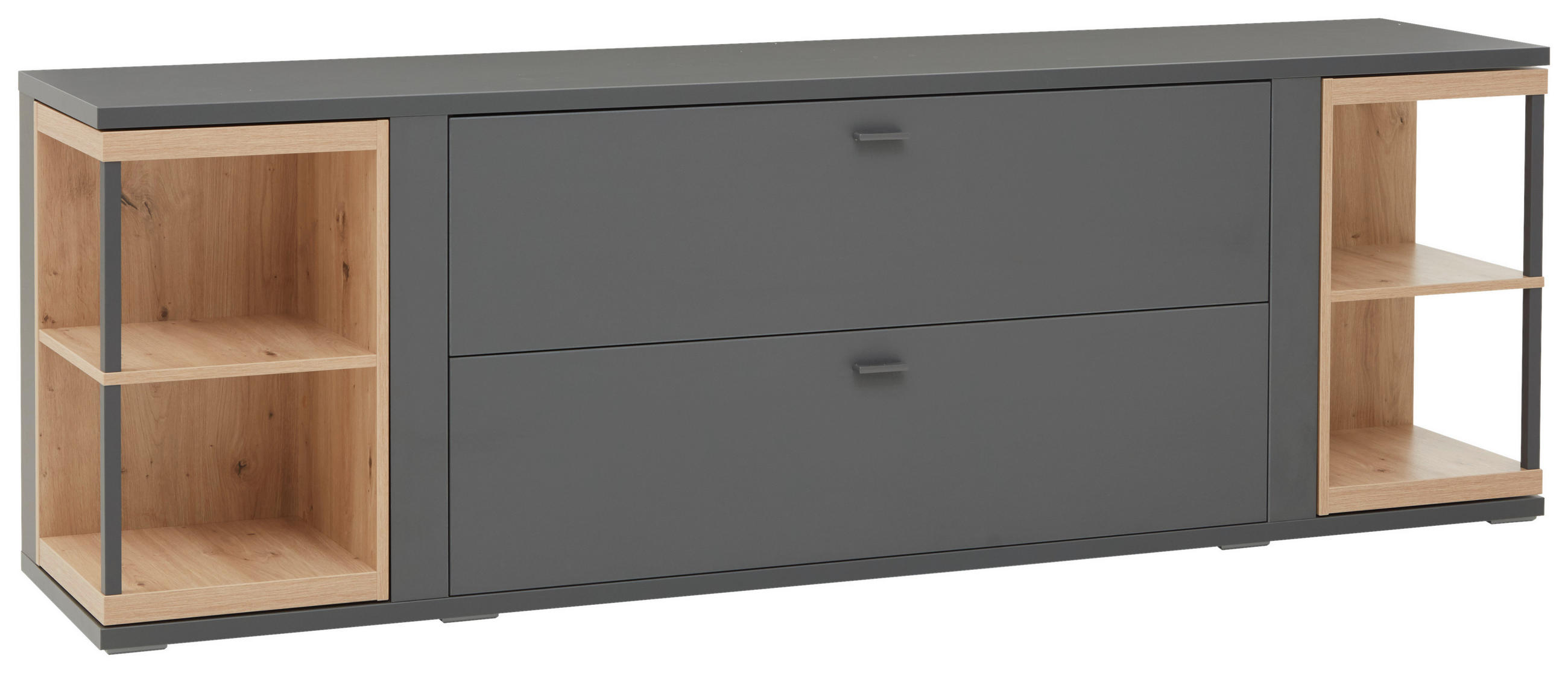 TV-ELEMENT Grau, Eiche Artisan 217/70,6/48,4 cm - Schwarz/Eiche Artisan, Konventionell, Holzwerkstoff/Metall (217/70,6/48,4cm) - Hom`in