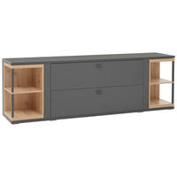 TV-ELEMENT Grau, Eiche Artisan  217/70,6/48,4 cm  - Schwarz/Eiche Artisan, Konventionell, Holzwerkstoff/Metall (217/70,6/48,4cm) - Hom`in