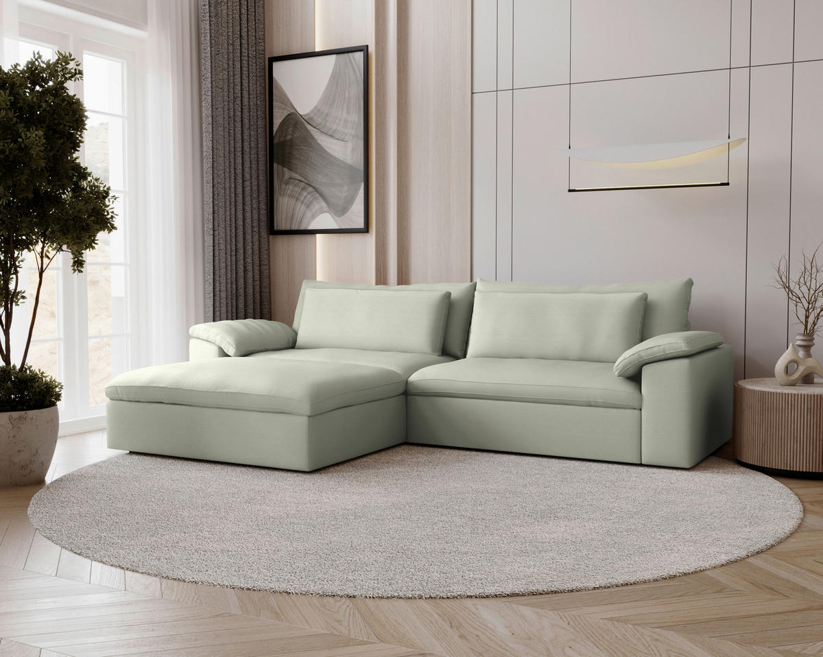 ECKSOFA  Chenille Sandfarben  - Sandfarben/Schwarz, Modern, Kunststoff/Textil (198/306cm) - Carryhome