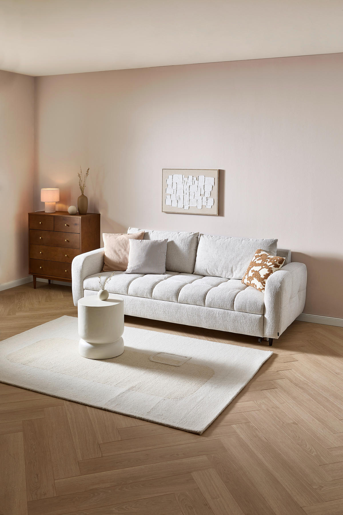 SCHLAFSOFA in Flachgewebe Perlmutt  - Perlmutt/Schwarz, MODERN, Holz/Textil (236/88/101cm) - Stylife