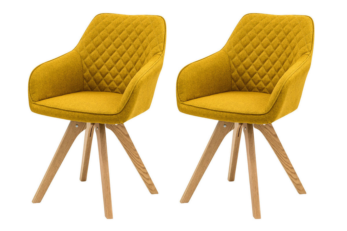 ARMLEHNSTUHL-SET 2 Stück  in Webstoff  - Currygelb/Naturfarben, MODERN, Holz/Textil (59/88/61cm) - Livetastic