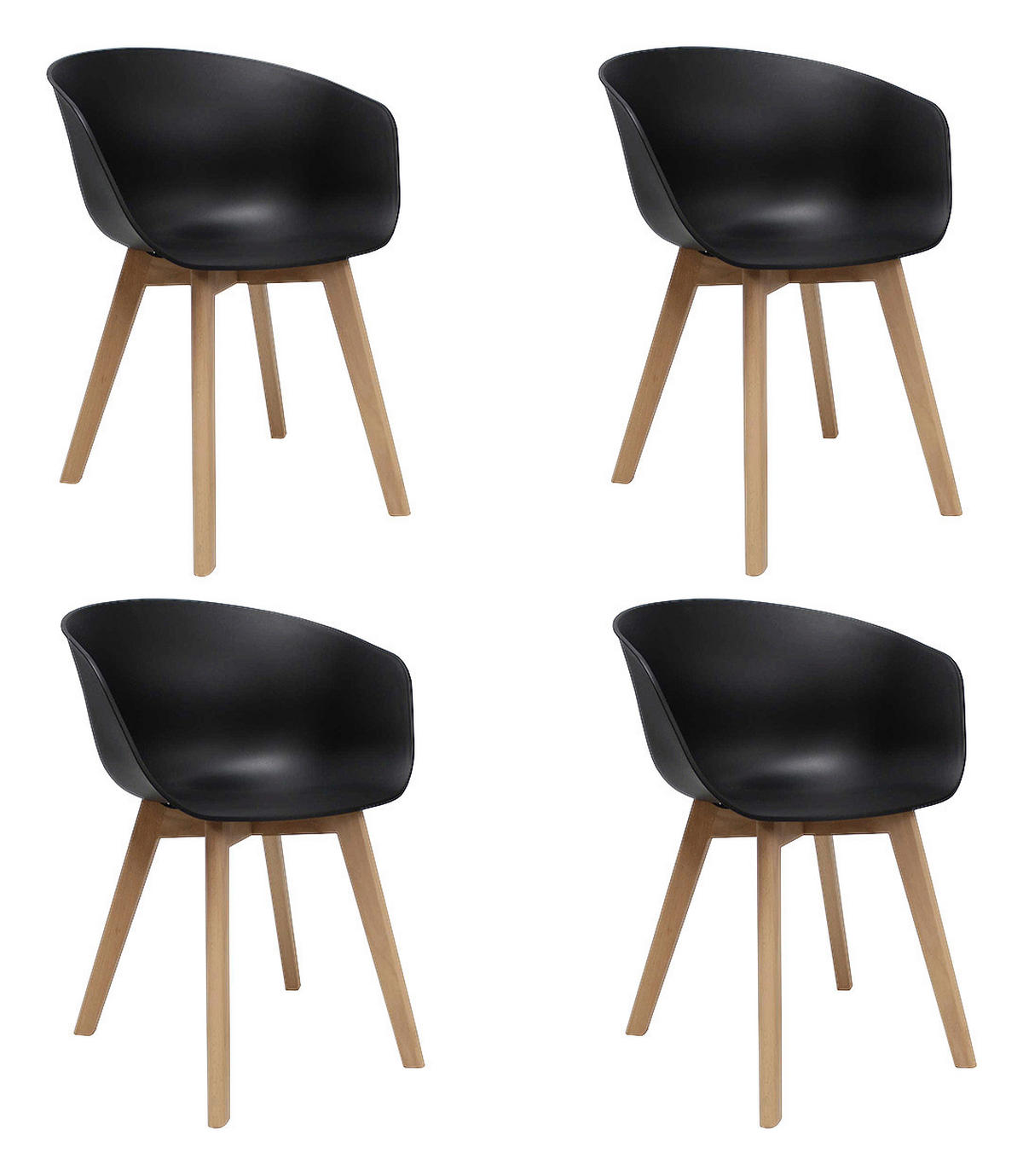 ARMLEHNSTUHL-SET 4 Stück   - Schwarz/Naturfarben, MODERN, Holz/Kunststoff (60/78,5/44cm) - MID.YOU