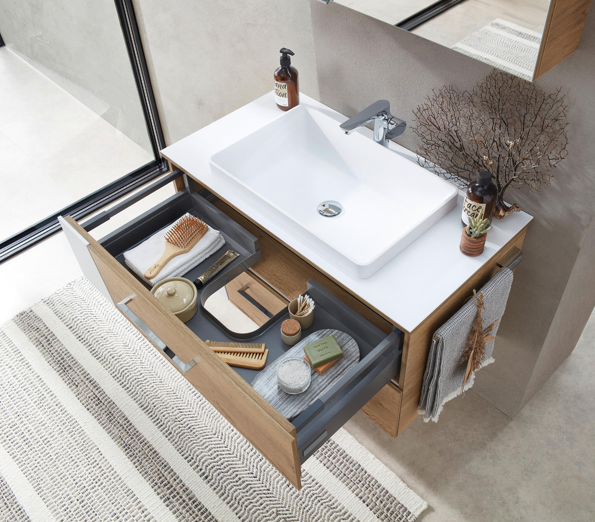 WASCHTISCHKOMBI 92 cm  - Chromfarben/Eichefarben, KONVENTIONELL, Holzwerkstoff/Kunststoff (92cm) - Sadena