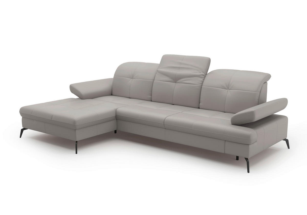 ECKSOFA in Echtleder Hellgrau  - Hellgrau/Schwarz, Konventionell, Leder/Metall (185/279cm) - Sit & More