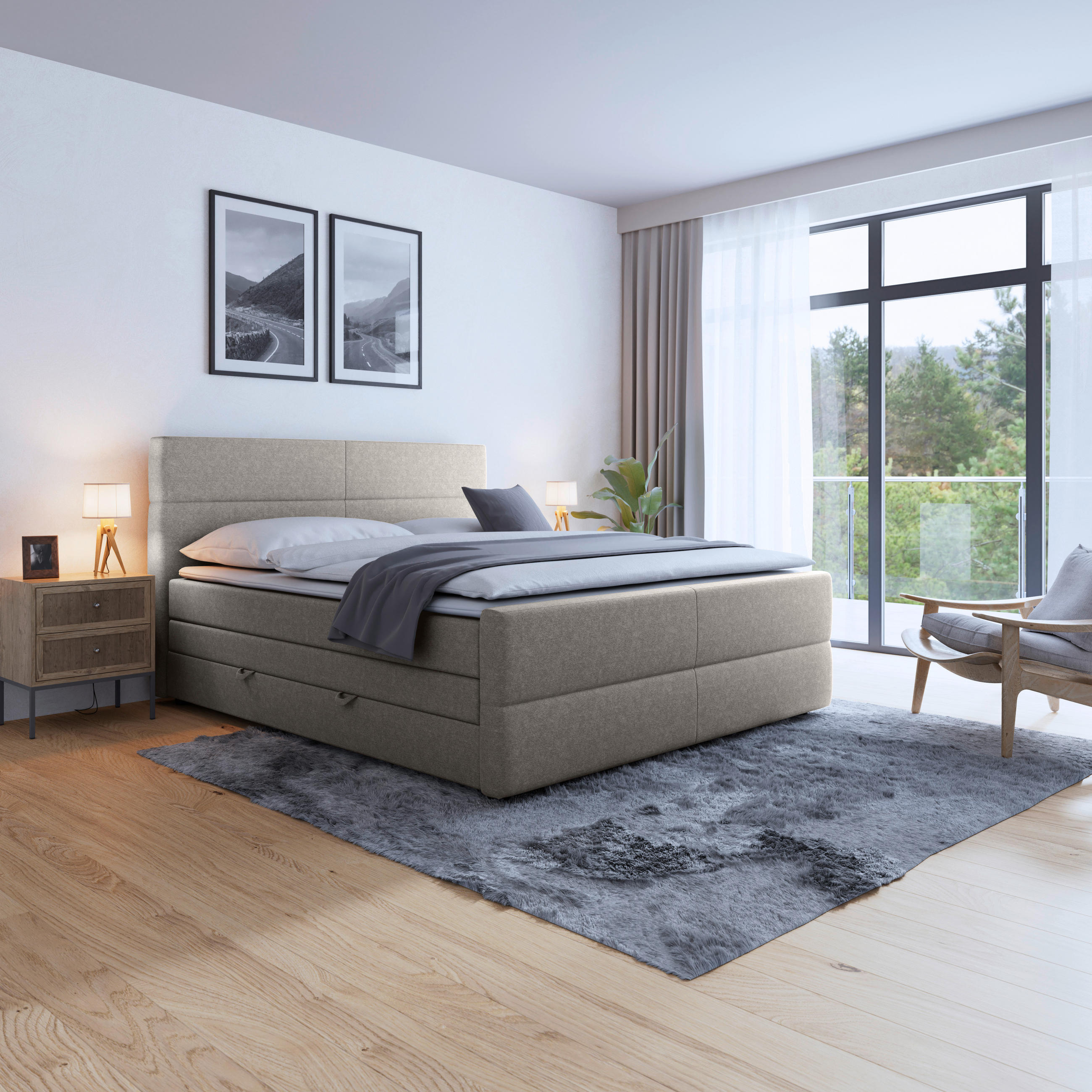 POSTELJA BOXSPRING 180 cm   x 200 cm  , kovina, umetna masa, tekstil, karton, leseni material srebrne barve  - srebrne barve/črna, Moderno, kovina/umetna masa (180/200cm) - MID.YOU