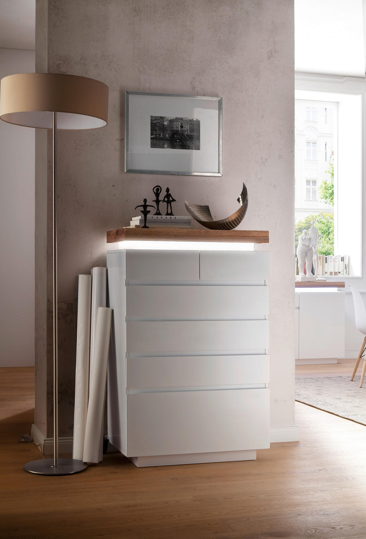 BYRÅ 73/114/40 cm  - vit/ekfärgad, Design, trämaterial/trä (73/114/40cm)