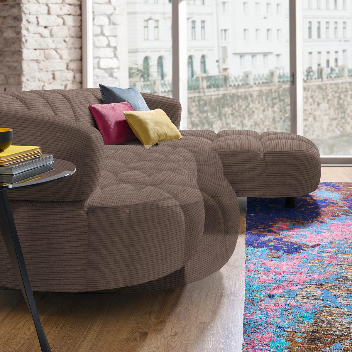 ECKSOFA in Cord, Velours Taupe  284/183 cm  - Taupe/Schwarz, Design, Holz/Textil (284/183cm) - Welnova