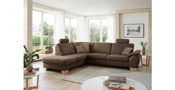 ECKSOFA in Mikrofaser Dunkelbraun  - Wildeiche/Dunkelbraun, KONVENTIONELL, Holz/Textil (236/286cm) - Voleo