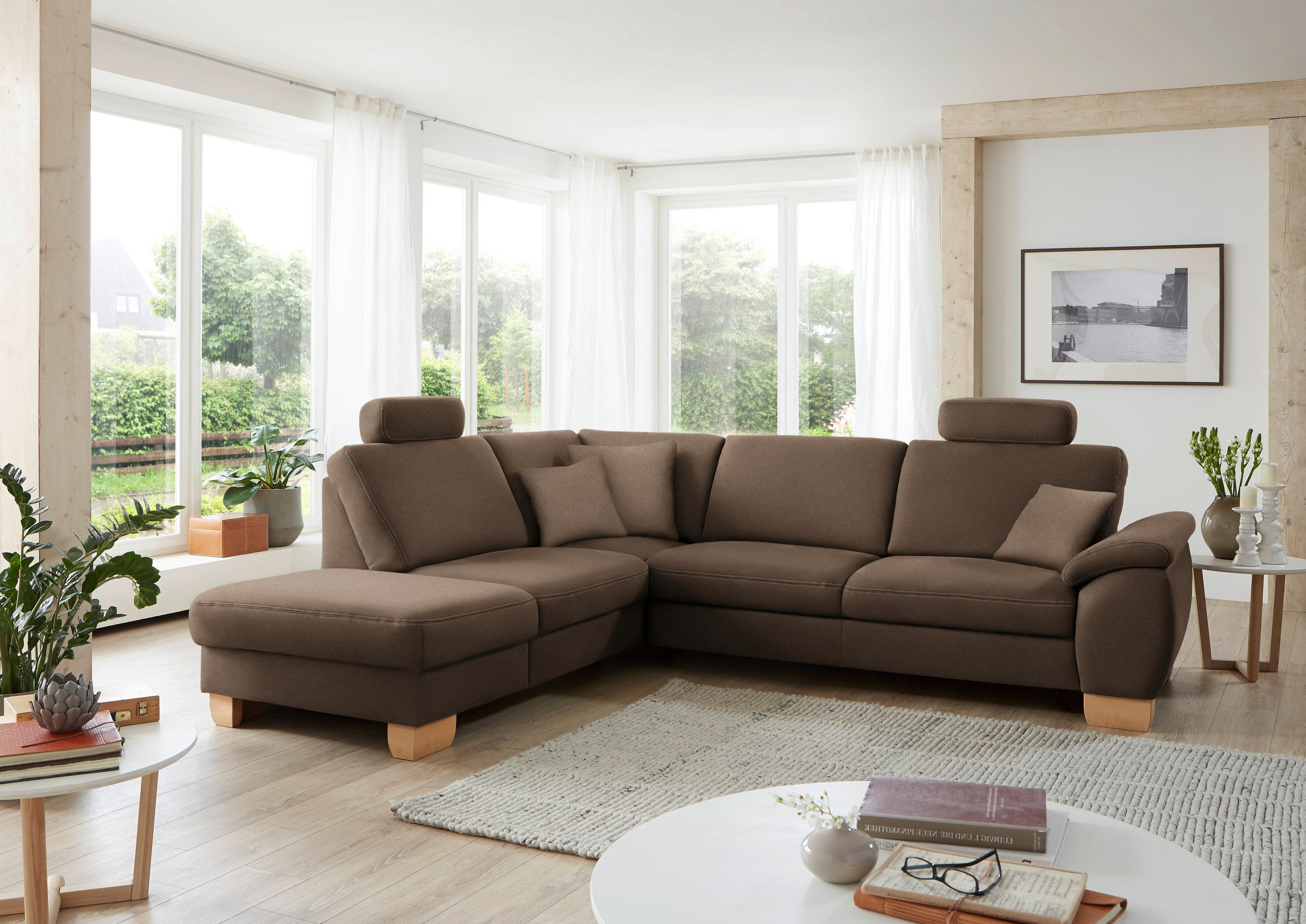 ECKSOFA in Mikrofaser Dunkelbraun  - Wildeiche/Dunkelbraun, Konventionell, Holz/Textil (236/286cm) - Voleo