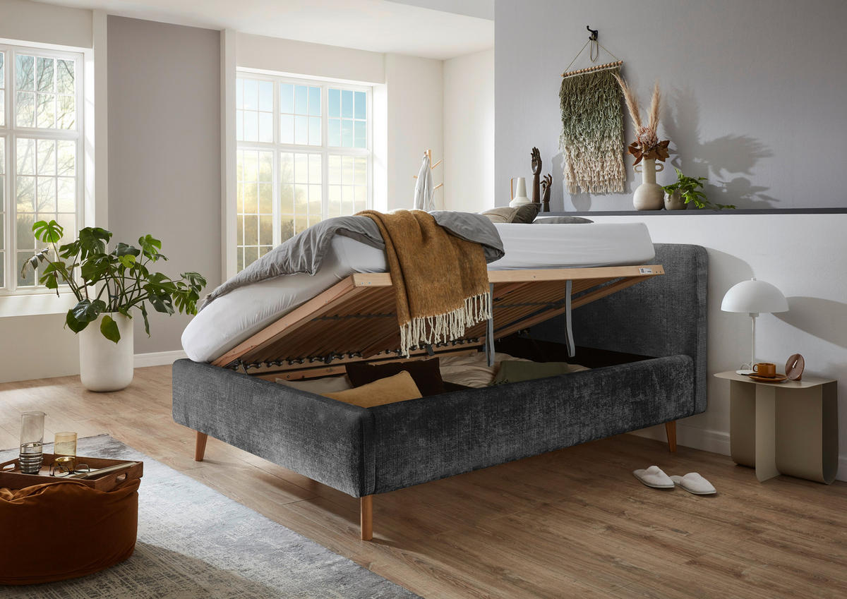 POLSTERBETT inkl. Bettkasten 140/200 cm  in Anthrazit  - Eichefarben/Anthrazit, Design, Holz/Textil (140/200cm) - Xora