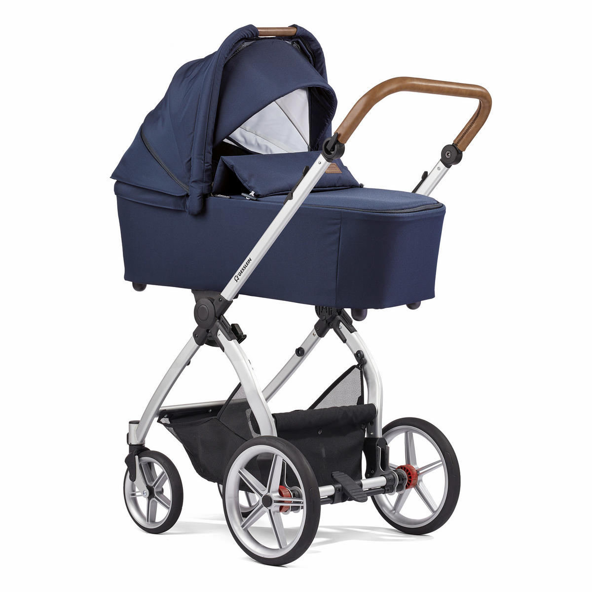 KINDERWAGENSET  FX4 Classic   - Silberfarben/Schwarz, Basics, Leder/Textil (57/129/100cm) - Gesslein