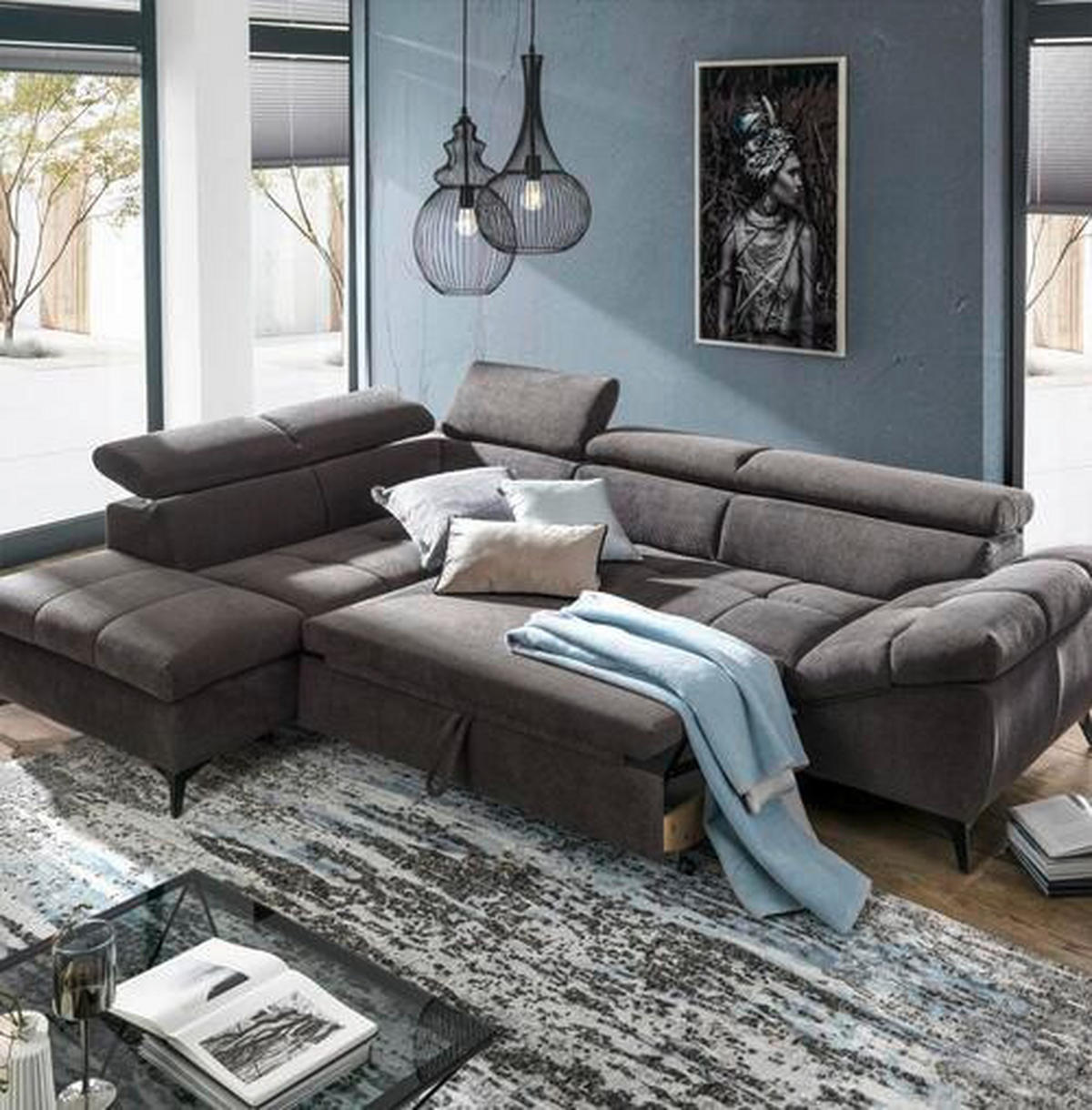 SEDEŽNA GARNITURA, mikrovlakna sivorjava  - črna/sivorjava, Design, umetna masa/tekstil (210/279cm) - Stylife