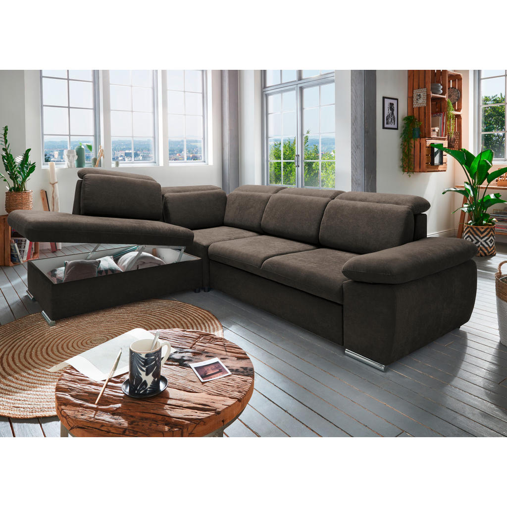 Thumbnail - Livetastic Ecksofa, Dunkelbraun, Textil, Uni, 5-Sitzer, Ottomane links, 283x228 cm, seitenverkehrt erhältlich, Schlafen ...