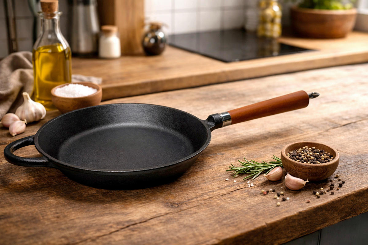 BRATPFANNE  - Schwarz/Braun, Basics, Holz/Metall (56/28/8cm)