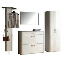 GARDEROBE 4-teilig  in 270/192/34 cm  - Weiss Hochglanz/Alufarben, Design, Glas/Holzwerkstoff (270/192/34cm) - Moderano
