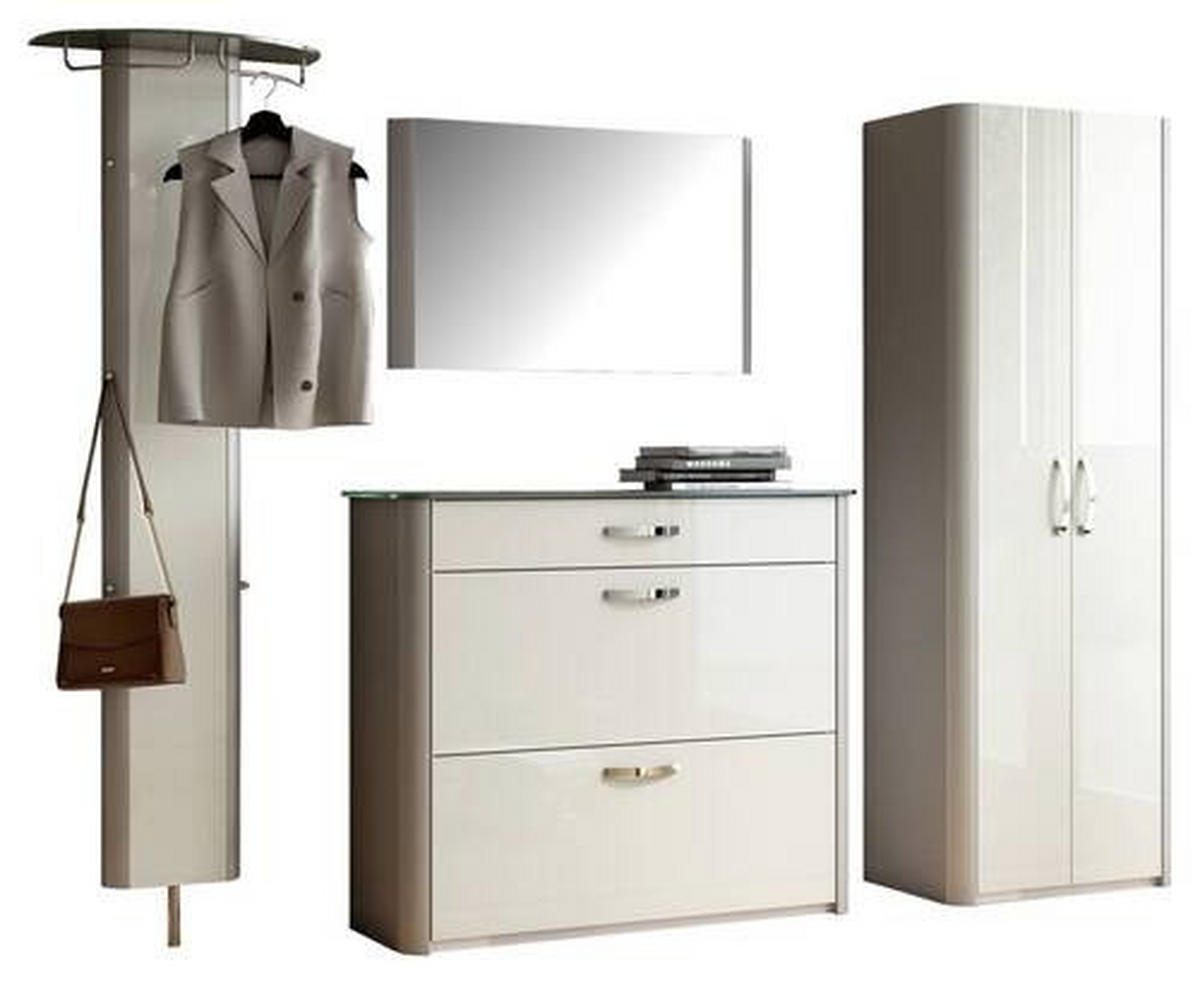 GARDEROBE 4-teilig  in 270/192/34 cm  - Weiss Hochglanz/Alufarben, Design, Glas/Holzwerkstoff (270/192/34cm) - Moderano