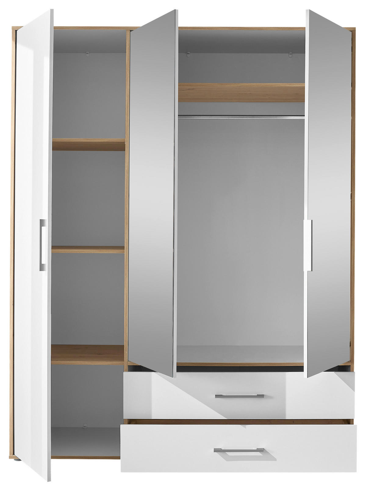 KLEIDERSCHRANK 155/195/60 cm 3-türig Eiche Artisan, Weiß  - Alufarben/Weiß, Basics, Glas/Holzwerkstoff (155/195/60cm)