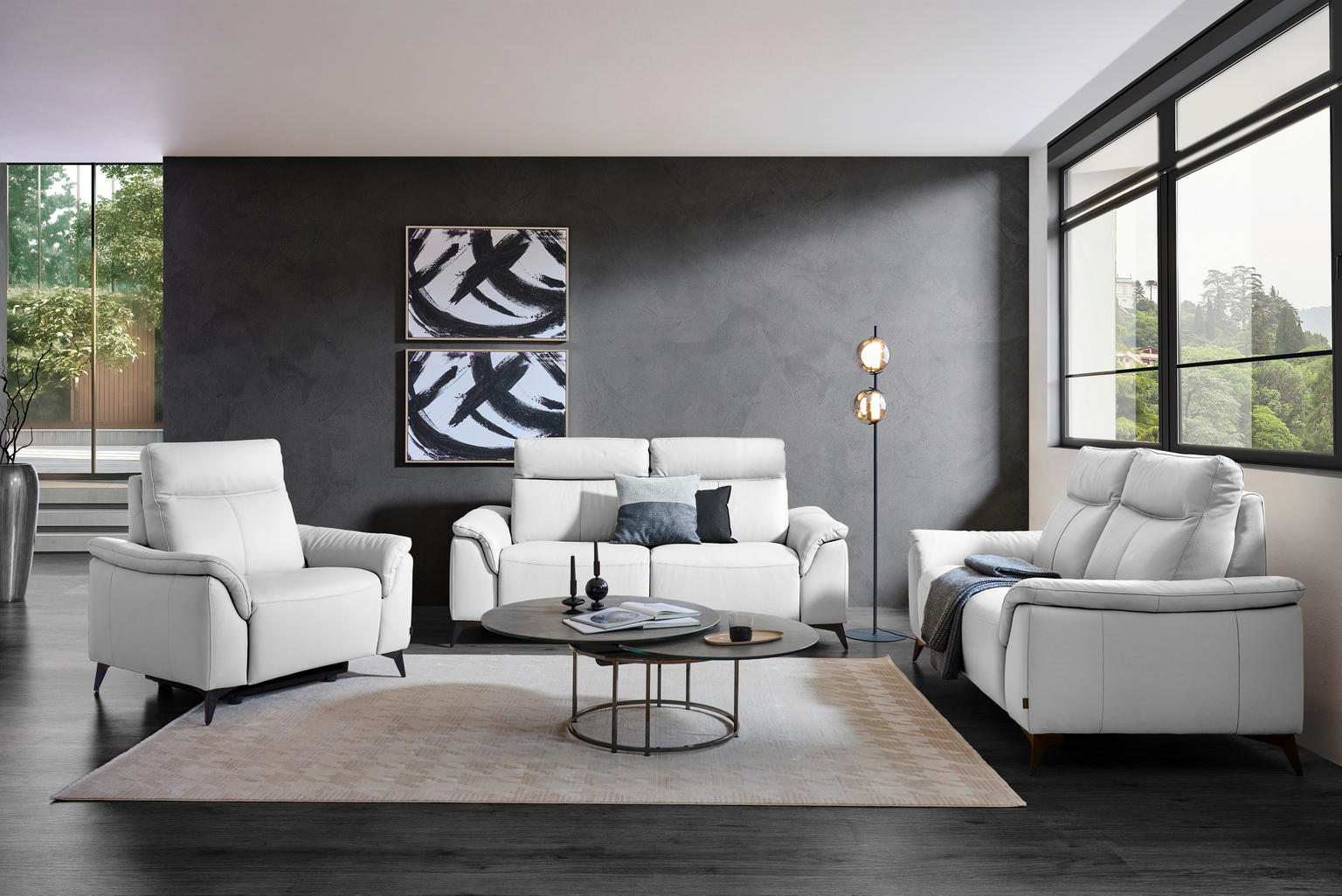 3-SITZER-SOFA Echtleder Weiß - Einrichtungsbeispiel
