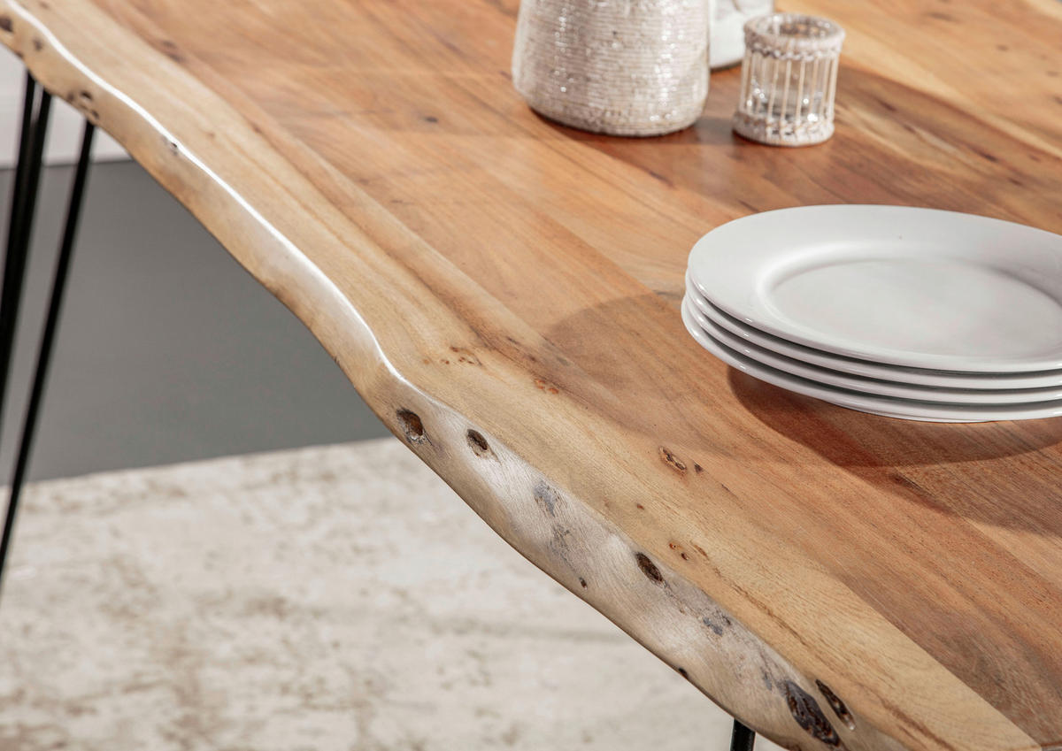 ESSTISCH in Holz, Metall 160/90/76 cm  - Schwarz/Akaziefarben, Design, Holz/Metall (160/90/76cm) - Landscape