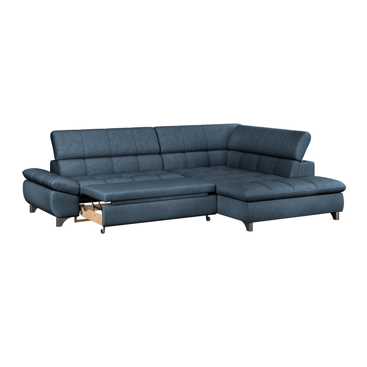 ECKSOFA Dunkelblau Chenille  - Chromfarben/Dunkelblau, KONVENTIONELL, Textil/Metall (312/234cm) - Livetastic