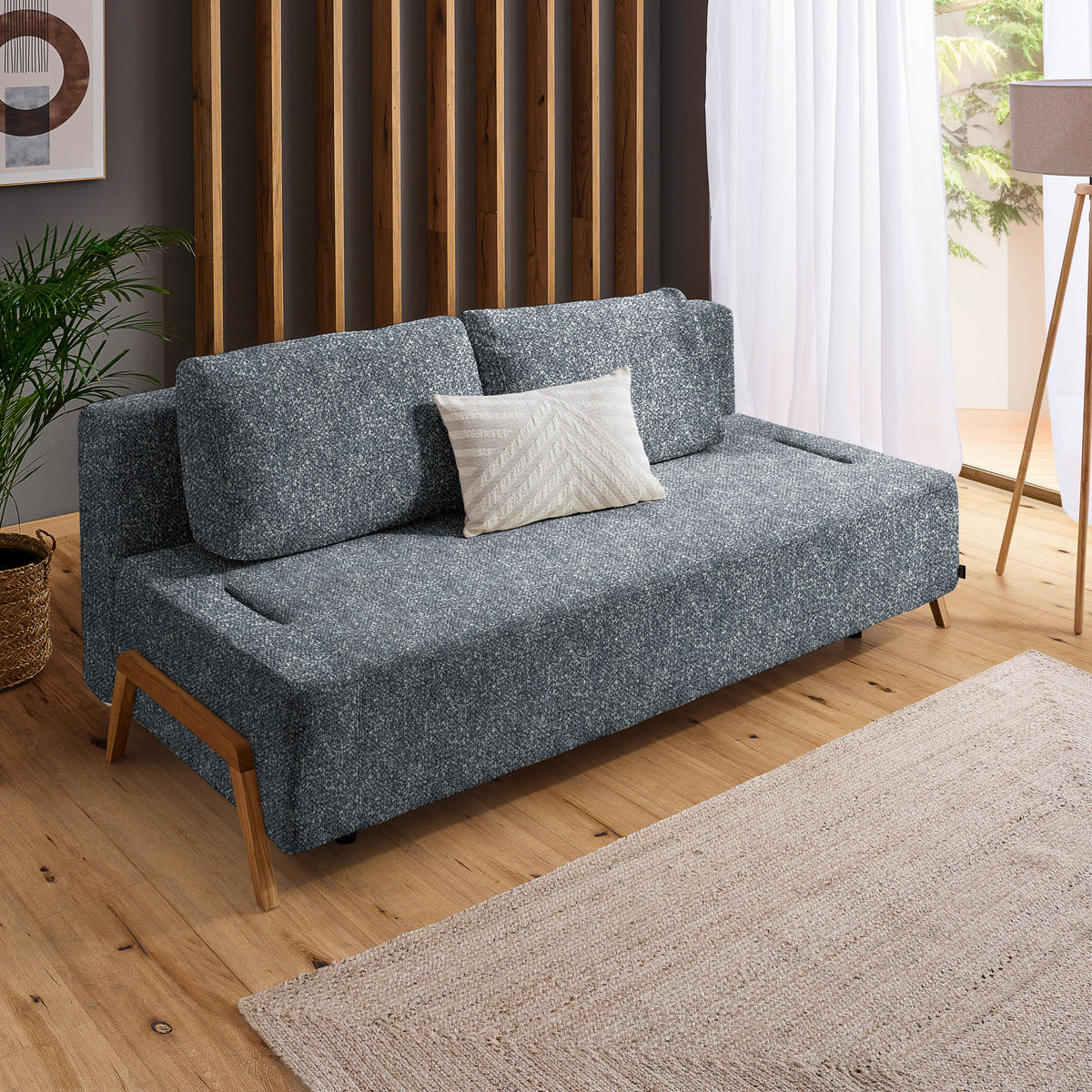 SCHLAFSOFA Bouclé Dunkelgrau  - Dunkelgrau/Naturfarben, Design, Holz/Textil (211/88/102cm) - Niels Andersson