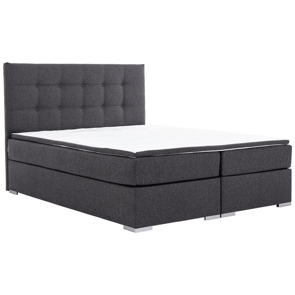 Thumbnail - Mid.you Boxbett, Grau, Textil, H3, Höhe ca. 20 cm, 180x200 cm, gepolstertes Kopfteil, Topper durchgehend, Schlafzimmer, ...