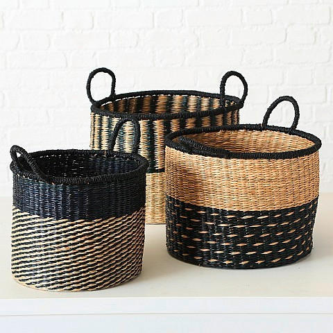 KORB  - Schwarz/Naturfarben, Design, Naturmaterialien (30/24cm) - Boltze Home