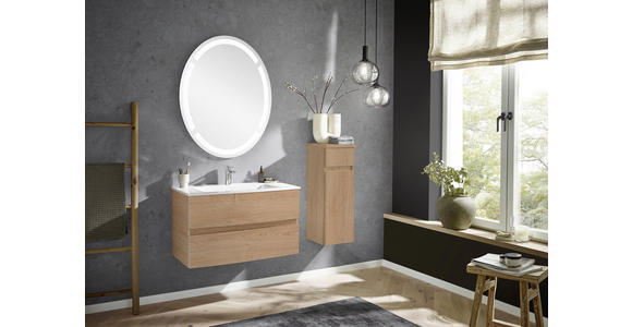 BADEZIMMER in 91,2 cm - Eichefarben/Weiß, Design, Holzwerkstoff/Stein (91,2cm) - Novel