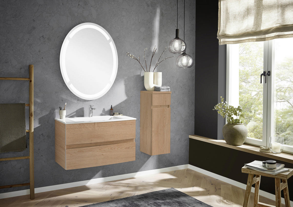 BADEZIMMER  in 91,2 cm  - Eichefarben/Weiß, Design, Holzwerkstoff/Stein (91,2cm) - Novel